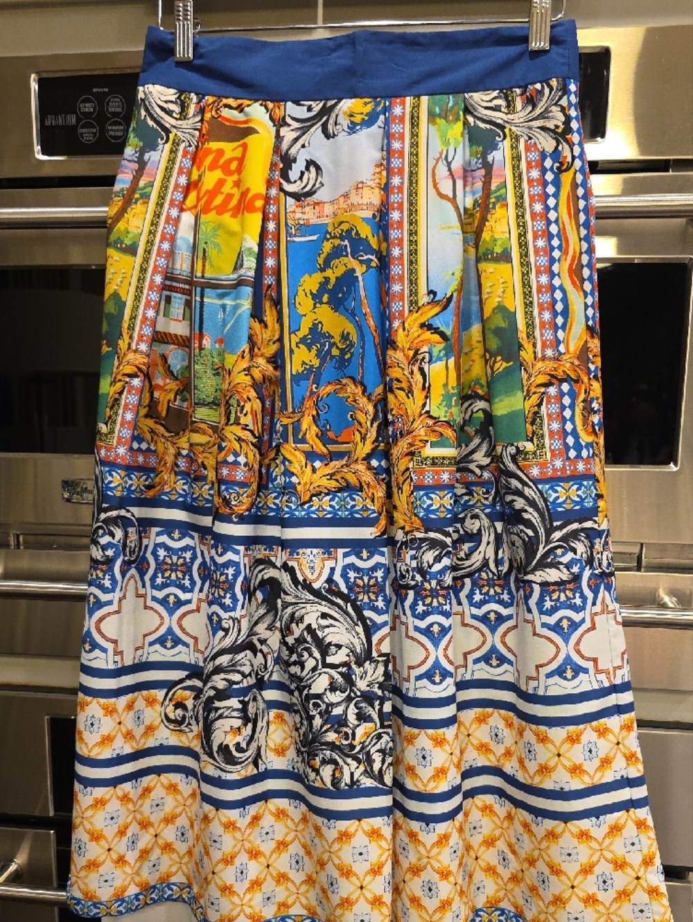 ASOS Blue-Trim Floral Print Skirt